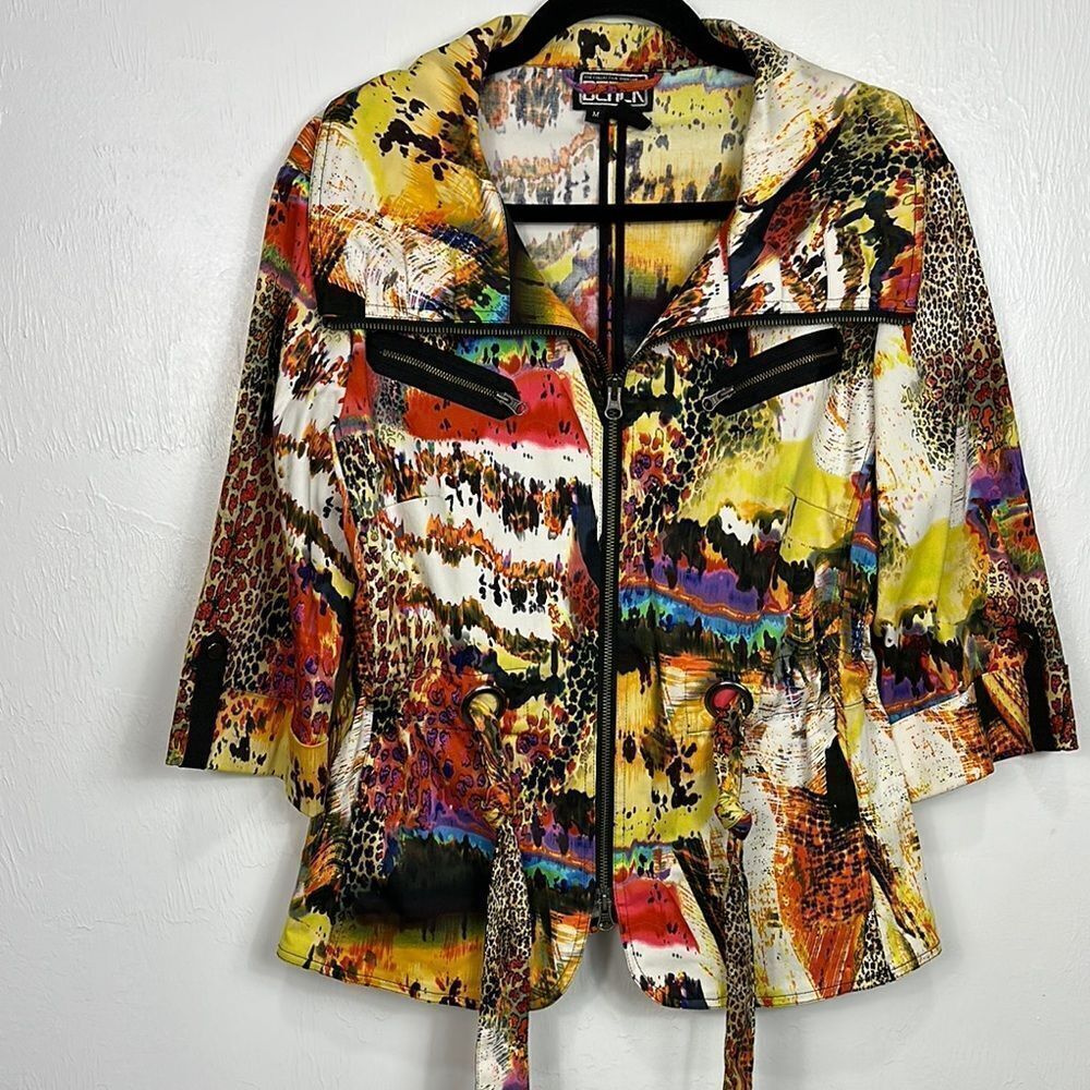 Berek Cotton Blend Animal Print Colorful 3/4 Sleeve Jacket Size M